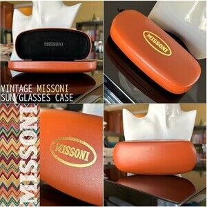 Vtg MISSONI Burnt Orange Leather & Gold Domed Hardshell Sunglasses Glasses Case